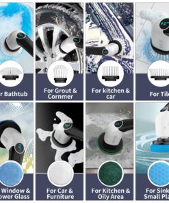 YKYI Electric Spin Scrubber,Cordless Cleaning Brush,Shower Cleaning Brush with 8 Replaceable Brush Heads, Power Scrubber 3 Adjustable Speeds,Adjustable & Detachable Long Handle,Voice Broadcast 32 91veN zVB2L
