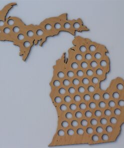 Alternative view of All 50 States Beer Cap Maps - Michigan Beer Cap Map MI - Semi-glossy Maple Wood - Skyline Workshop - Great Christmas gift!
