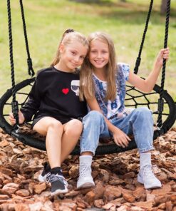 Alternative view of SUPER DEAL 40'' Spider Web Tree Swing Round Net Swing Platform Rope Swing Set for Kids Adult, 71" Detachable Nylon Rope with Swivel for Outdoor Backyard, Max 660 Lbs Extra Safe Steel Frame, Black 40 inch