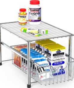 DecoBros Stackable Under Sink Cabinet Sliding Basket Organizer Drawer,Chrome Chrome 26 91vpNDgpxOL