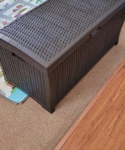 Suncast 99 Gallon Resin Wicker Patio Outdoor Storage Container for Toys, Furniture Deck box, Mocha 51 91wIOIo7yoL