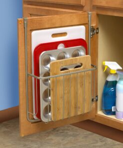 Spectrum Diversified Ashley Cookie Sheet Organizer, Cutting Board Holder, Bakeware Organizer, Over the Cabinet Door, Satin Nickel Large Over The Cabinet Cutting Board & Bakeware Holder 22 91wQpQ JUL