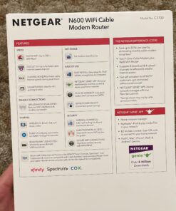 NETGEAR N600 (8x4) WiFi DOCSIS 3.0 Cable Modem Router (C3700) Certified for Xfinity from Comcast, Spectrum, Cox, Spectrum & more 32 91wVAJ2O4DL