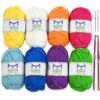 Mira Handcrafts 8 Acrylic Yarn Bonbons | Total of 525 yards Craft Yarn | Includes 2 Crochet Hooks, 2 Weaving Needles, 7 E-books | DK Yarn for Knitting and Crochet | Perfect Beginner Kit 8 91x7IGTPyiL