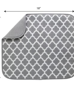 S&T INC. Dish Drying Mat for Kitchen, Absorbent, Reversible Microfiber Dish Mat, 16 Inch x 18 Inch, White Trellis 25 91xK6a1FX5L 2