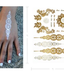 Terra Tattoos Gold Black Metallic Henna Temporary Tattoos Designs Elephants, Flowers, Stars & more! Waterproof Nontoxic Long Lasting Perfect for Beach, Festivals, & Parties (Gypsy) Gypsy 24 91xLhGejfrL
