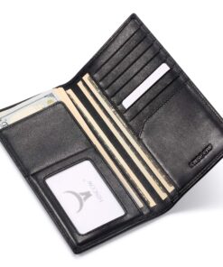 HISCOW Slim Leather Long Wallet for Men & Women, Italian Calfskin, Breast Pocket Wallet for Checkbook, Credit Cards (Black) Black 11 91xbfxa XL