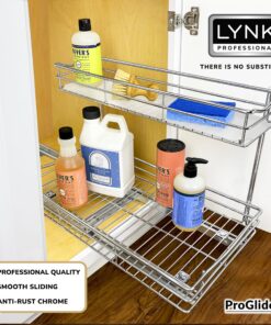 LYNK PROFESSIONAL® Slide Out Under Sink Cabinet Organizer - 11.5 in. wide x 18 inch deep - Sliding Pull Out Shelf for Inside Kitchen Cabinet or Under Sink - Lifetime Limited Warranty – Chrome 11.5x18 Chrome 28 91xhRlBfuBL