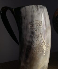 Norse Tradesman XL Viking Drinking Horn Mug - 100% Authentic Beer Horn Tankard With Thor's Hammer Engraving | The Mjolnir, High Polish, approx. 30 oz 38 91xhgEe8cyL