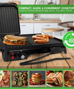 Nutrichef 2-in-1 Panini Press Grill & Griddle | Nonstick Coating, Temperature Control | Multiuse Countertop Sandwich Maker | Removable Drip Tray | 1500W | Compact Electric Griddle | 20.3 x 12.5 x 5.3 29 91y1FwKuO L