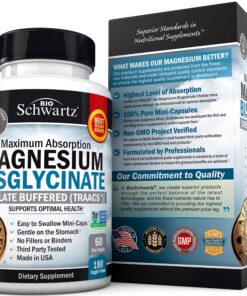 Magnesium Bisglycinate 100% Chelate No-Laxative Effect - Maximum Absorption & Bioavailability, Fully Reacted & Buffered - Healthy Energy Muscle Bone & Joint Support - Non-GMO Project Verified -180ct 28 91yEaPj4ziL 3