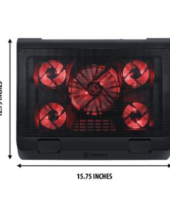 ENHANCE Gaming Laptop Cooling Pad Stand with LED Cooler Fans , Adjustable Height , & Dual USB Port for 17 inch Laptops - 5 Ultra Quiet High Performance Fans 2630 RPM & Built-In Bumpers - Red 27 91yMO48K cL