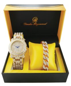 Charles Raymond Bling-ed Out Silver Round Luxury Mens Watch w/Bling-ed Out Bracelet - L0504B gold 19 91yWCjuc1rL