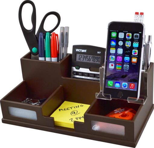 Victor Desk Organizer with Smart Phone Holder, Mocha Brown, B9525