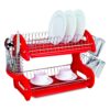 2 Tier Dish Drainer, By Home Basics (Red) Dish Rack For Kitchen Counter, With Cutlery Holder and Cup Slots Red 18 91zDjwR7SFL