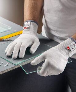 NoCry Heavy Duty Cut Resistant Work Gloves — Durable Cut Resistant Gloves with Grip Dots, Level 5 Cutting Gloves for Chefs, Perfect Wood Carving Gloves, Anti Cut Gloves for Glass Handling, Chef Gloves Medium Reinforced Grip Dot White 15 91zR2lHZhBL