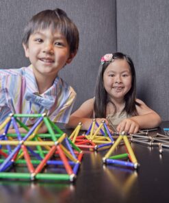 CMS MAGNETICS - (156-Piece Multi-Color Magnet Building Toy Tin Box Case Construction Sticks Set STEM Educational Learning Activity for Brain Development, Creativity, Imagination, Attention Span 156-Piece Multi-Color 14 91zXWklUl L