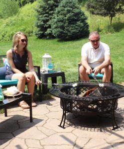 Sunnydaze 40-Inch Round Steel Fire Pit Table with Durable Spark Screen and Poker - Portable Design - Black - Diamond Weave 23 A1 pLsOJPSL