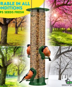 12 Inches Tube Bird Feeders for Outdoors Hanging, 4 Feeding Ports, Hard Plastic Bird Feeder Outdoor Weatherproof and 4 Inch Steel Hanger, Wild Bird Feeders, Finch Feeder, Bird Feeders Outside Hanging 1 4 Ports 30 A10QwZ6zsPL