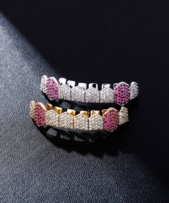 JINAO 18K Gold Plated Gold Finish 8 Top Teeth 8 Bottom Tooth Hip Hop Mouth Grills for Men and Women Gold Pink 11 A10Txlqu9pL