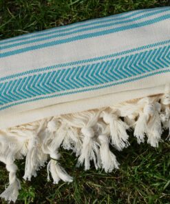 Dandelion - Ivory Basic Pattern - Naturally-Dyed Cotton Turkish Towel Peshtemal - 71x39 Inches - Miami Blue 9 A10Wc8O85fL