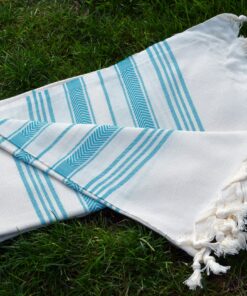 Alternative view of Dandelion - Ivory Basic Pattern - Naturally-Dyed Cotton Turkish Towel Peshtemal - 71x39 Inches - Miami Blue