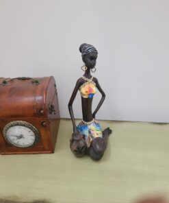 Rockin Statue African Figurine Sculpture Colorful Dress Sitting Lady Figurine Vase Statue Decor Collectible Art Piece 10.5" Inches Tall - Flower Dress Tropical 9 A119SbM038L