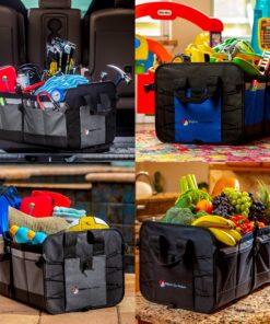 Higher Gear Trunk Storage Organizer for Car, SUV, Truck - Preferred Trunk Organizers for Car Organization, Trunk Organizer with 4 Compartments, 10 Pockets, Tie-Down Straps, Detachable Lid (Gray) Gray 26 A11inEVUszL