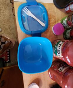 Bentgo® All-in-One Salad Container - Large Salad Bowl, Bento Box Tray, Leak-Proof Sauce Container, Airtight Lid, & Fork for Healthy Adult Lunches; BPA-Free & Dishwasher/Microwave Safe (Blue) Blue 54 A12EuUVEYsL