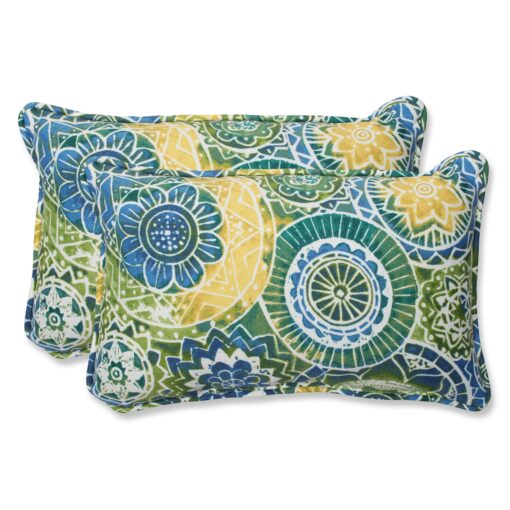 Pillow Perfect Rectangular Throw Pillow, Omnia Lagoon, Set of 2, Blue Lumbar Pillows