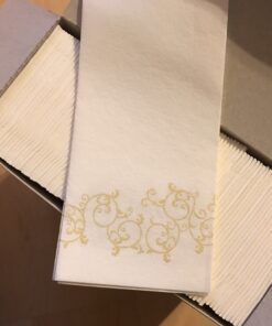 Disposable Guest Bathroom Hand Towels - Gold Floral Design - Linen-Feel Disposable Paper Towels, Cloth-Like Texture, Single-Use, Perfect Size: 12x17” Unfolded & 8.5x4” Folded - Box of 100 by SimuLinen 12" x 17" 32 A14UmzAnL 1