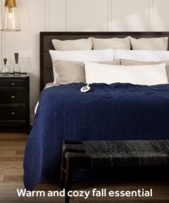 Sunbeam Royal Ultra Fleece Heated Electric Blanket Twin Size, 84" x 62", 12 Heat Settings, 12-Hour Selectable Auto Shut-Off, Fast Heating, Machine Washable, Warm and Cozy, Admiral Blue Royal Ultra Blanket 22 A14VT86BOwL