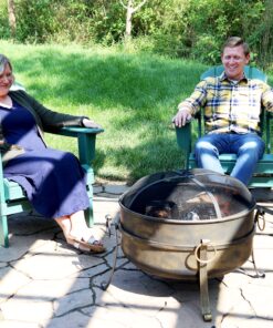 Sunnydaze 24-Inch Cauldron Style Outdoor Fire Pit Bowl with Spark Screen, Log Poker, and Wood Grate - Dark Bronze Finish 24 in 19 A17P adkL