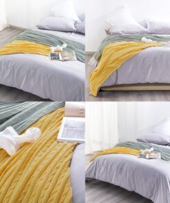 NTBAY 100% Pure Cotton Cable Knit Throw Blanket, Super Soft Warm 51x67 Knitted Throw Blanket for Couch, Sofa, Chair, Bed - Extra Cozy, Machine Washable, Comfortable Home Decor, Yellow Throw(51"x67") 24 A17dXRC962L