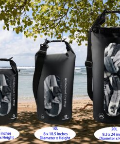 Freegrace Waterproof Dry Bags Set Of 3 Dry Bag With 2 Zip Lock Seals & Detachable Shoulder Strap, Waist Pouch & Phone Case - Can Be Submerged Into Water - For Swimming (Black(Window), 10L) Black(Window) 10 A18ApvQXjBL