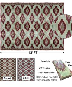 Alternative view of BalajeesUSA Recycled Outdoor Plastic Patio Rugs Clearance Waterproof RV Camper Rug Large Reversible mats 9'x12' Red, Black, Sky Blue and Yellow 20300 9 ft x 12 ft Red, Black, Sky Blue, Yellow