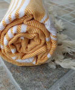 Dandelion - Basic Pattern - 100% Naturally-Dyed Cotton Turkish Towel Peshtemal - 71x39 Inches - Apricot Orange 12 A1AL20FKMmL