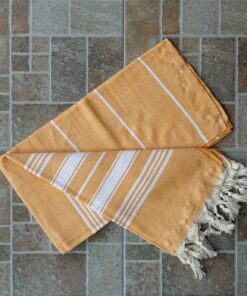 Alternative view of Dandelion - Basic Pattern - 100% Naturally-Dyed Cotton Turkish Towel Peshtemal - 71x39 Inches - Apricot Orange
