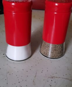 Retro-Styled Stainless Steel Salt and Pepper Shakers (Red), By Home Basics | 2 Piece Shakers for Salt, Pepper, Cumin, Cinnamon, Paprika, and More | With See-Through Glass Bases Red 1 of Each 30 A1D pOurCmL
