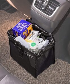KMMOTORS Car Trash Can, Leather Trash Bag Foldable Hanging bin, Cute car Gadgets, Garbage Container, Vegan Leather(Medium, Black) Medium 28 A1D0y6JoOWL