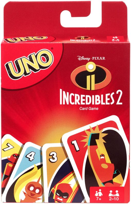 Mattel Games UNO Disney and Pixar’s Incredibles 2 Card Game with 112 Cards and Instructions, Great Gift for Kids 7 Years and Older