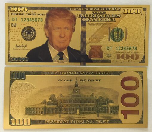 Authentic $100 President Donald Trump Authentic 24kt Gold Plated Commemorative Bank Note Collectors Item by Aizics Mint