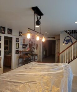 WINSOON 3 Light Industrial Pendant Light, Pulley Pool Table Light Fixture Billiard Light, Retro Steampunk Hanging Lamp, Adjustable Vintage Kitchen Island 3-Head Lights, Matte Black Painted 3 Pack 37 A1HY519iTUL