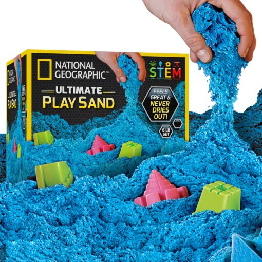 NATIONAL GEOGRAPHIC Play Sand - 6 Lbs. of Sand with Castle Molds (Blue) - A Fun Sensory Activity Blue 6 Pound