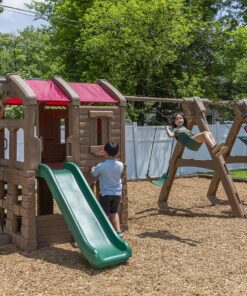 Alternative view of Step2 Naturally Playful Adventure Lodge Play Center Swing Set with Glider– Outdoor Playset Includes Swings, Glider, Steering Wheel, Backboard Hoop, Two Level Clubhouse, Rope Ladder, & Kids Slide With Glider Extension