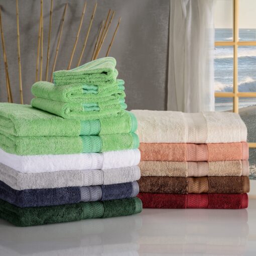 SUPERIOR Rayon from Bamboo Cotton Blend 6 Piece Towel Set, Bathroom, Gym, Spa, Essentials, Includes; 2 Face Towels/Washcloths 13” x 13”, 2 Hand Towels 16” x 30”, 2 Bath Towels 30” x 54”, Spring Green