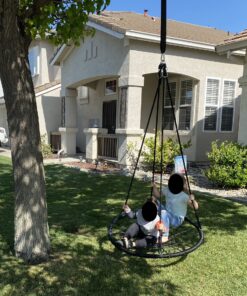 SUPER DEAL 40'' Spider Web Tree Swing Round Net Swing Platform Rope Swing Set for Kids Adult, 71" Detachable Nylon Rope with Swivel for Outdoor Backyard, Max 660 Lbs Extra Safe Steel Frame, Black 40 inch 41 A1OIhrBM4L