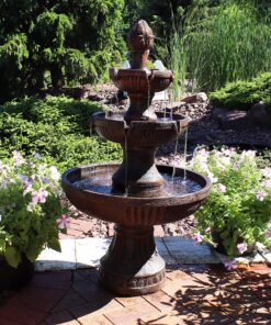 Alternative view of Sunnydaze Flower Blossom 43-Inch 3-Tier Outdoor Fiberglass Resin Water Fountain - Electric Submersible Pump - Earth Finish