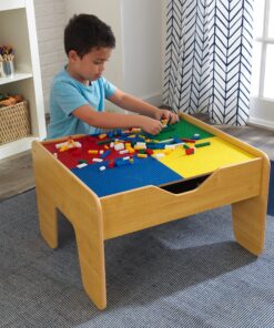 Alternative view of KidKraft 2-in-1 Reversible Top Activity Table with 200 Building Bricks and 30-Piece Wooden Train Set, Natural, Gift for Ages 3+