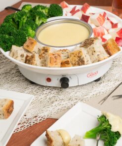Electric Fondue Maker Deluxe Set w 4 Forks, Removable Serving Tray & Melting/Warming Setting - Great for Dipping Snacks Marshmallows Bread in Chocolate, Caramel, Cheese, Sauce - Appetizers & Desserts 19 A1SsAiT6HdL